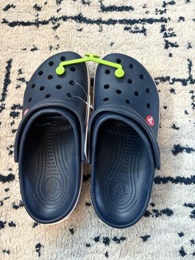 CROCS Navy Slip-On Clog with Lime Green Strap Accent
